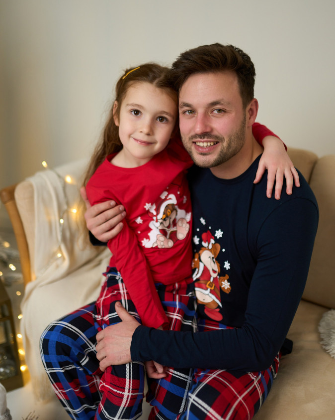 Дитяча піжама на дівчинку зі штанами - Новорічний ведмедик - Family look мама/донька