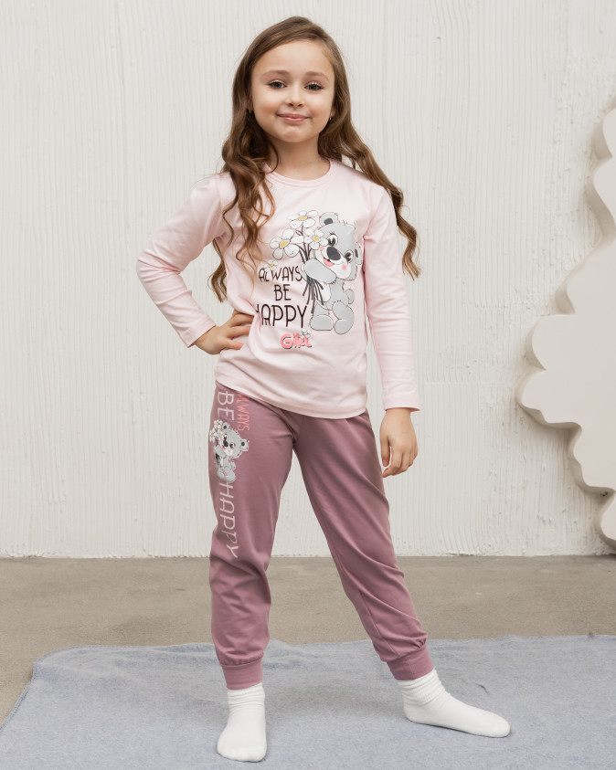 Комплект на дівчинку зі штанами - Ведмедик з квітами