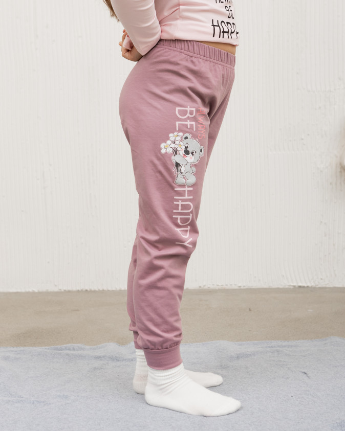 Комплект на дівчинку зі штанами - Ведмедик з квітами