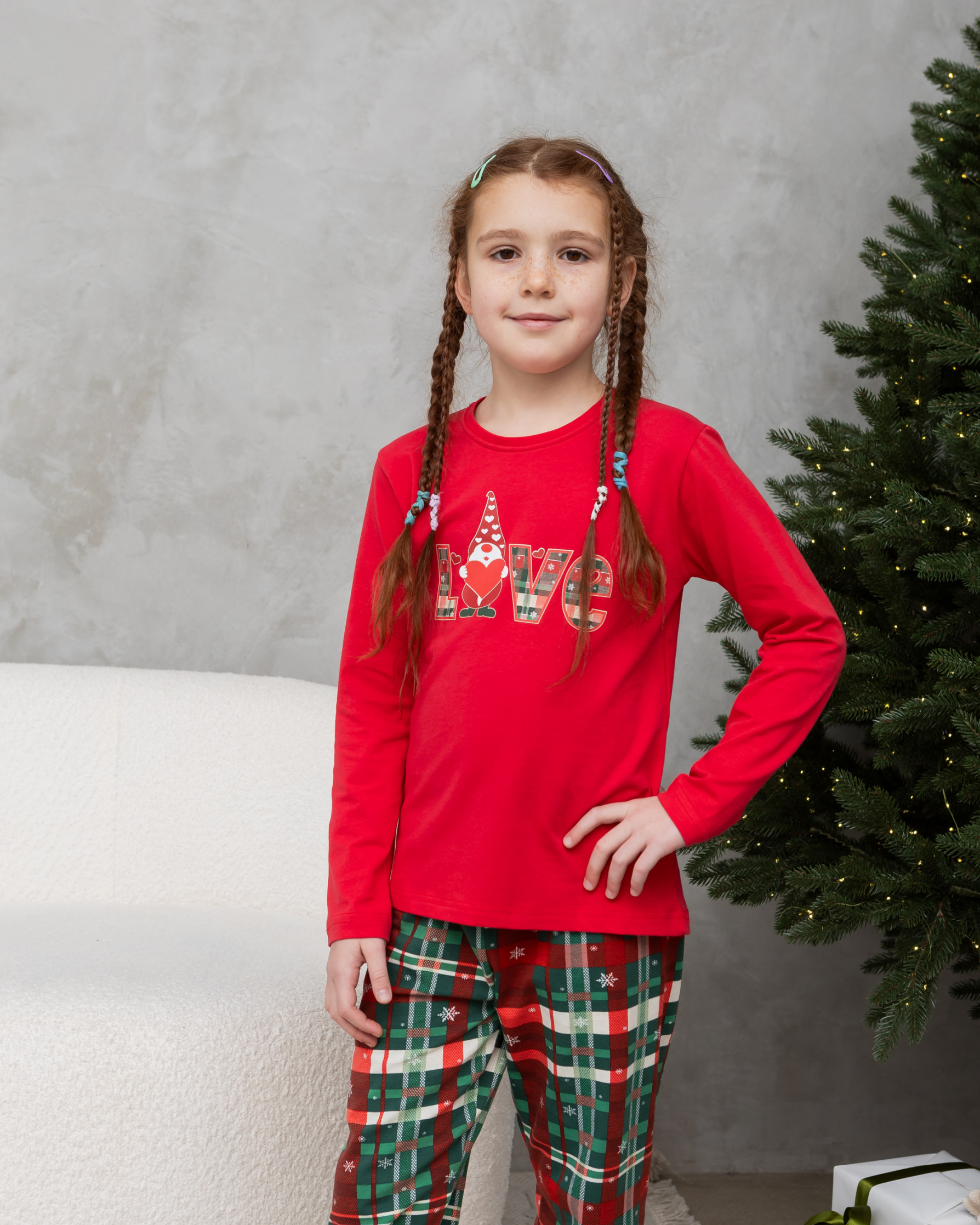 Детская пижама на девочку со штанами - Новогодняя Love - Family look для семьи