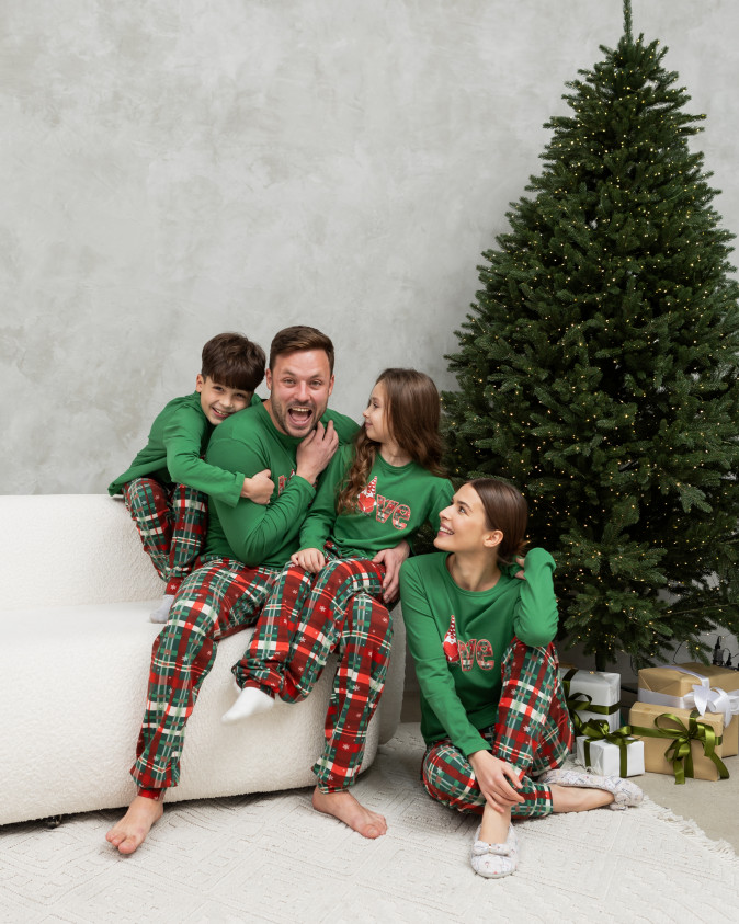 Детская пижама на девочку со штанами - Новогодняя Love - Family look для семьи