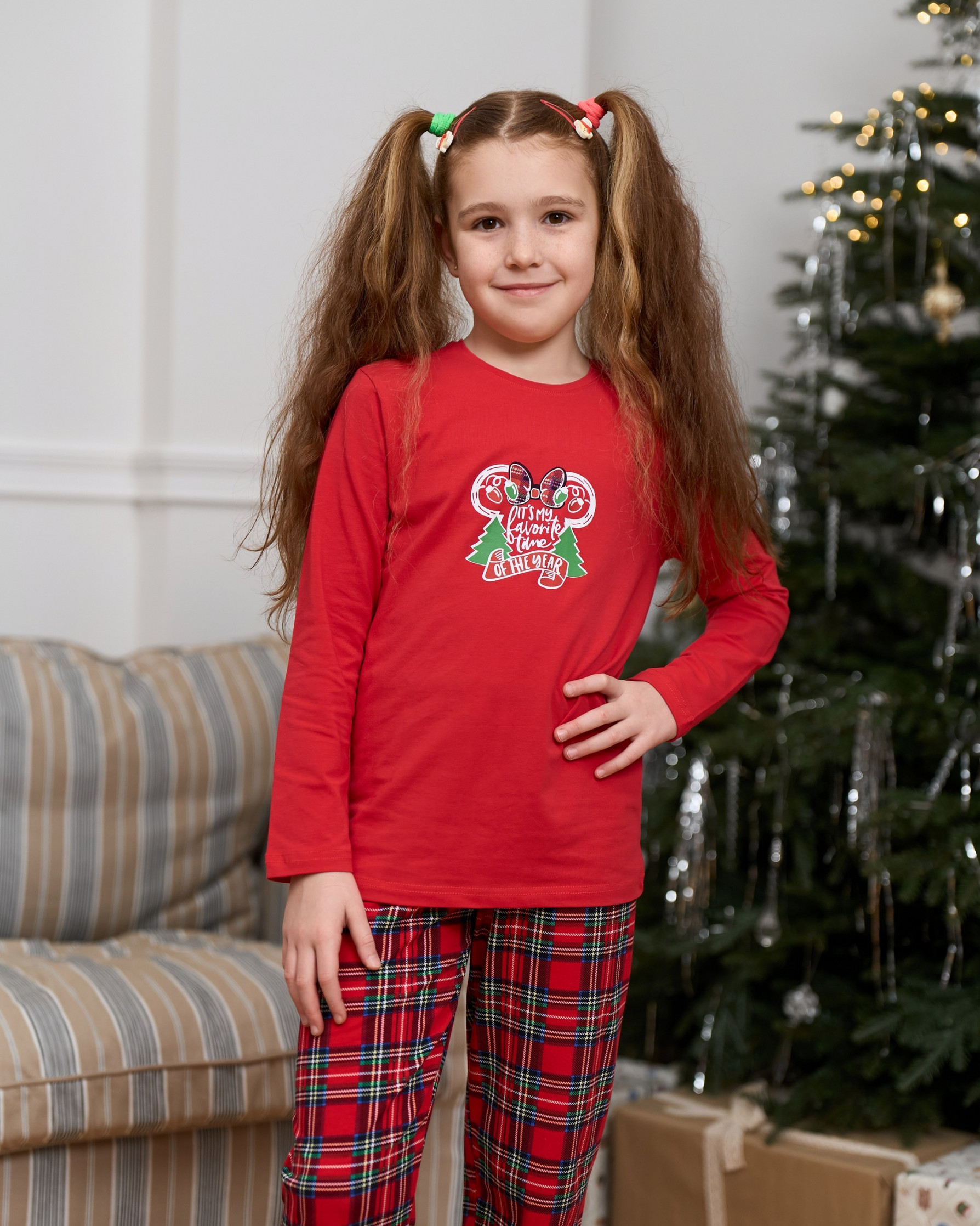 Детская пижама на девочку - Новогодняя Минни - Family look для семьи