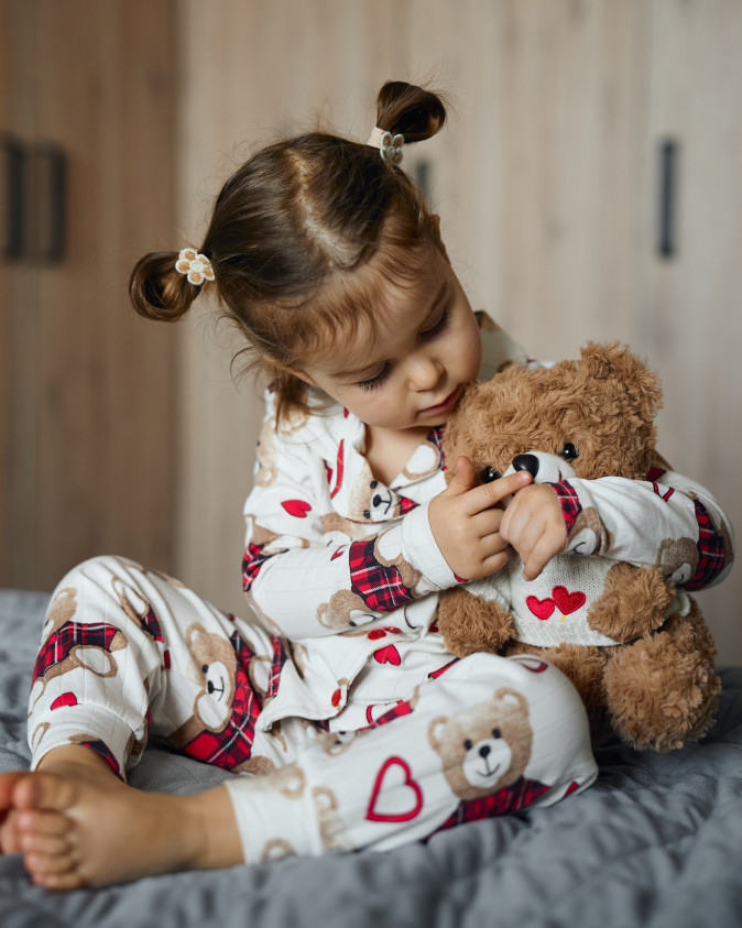 Дитяча піжама на дівчинку - Ведмедики - в рубчик - Family look мама/донька 