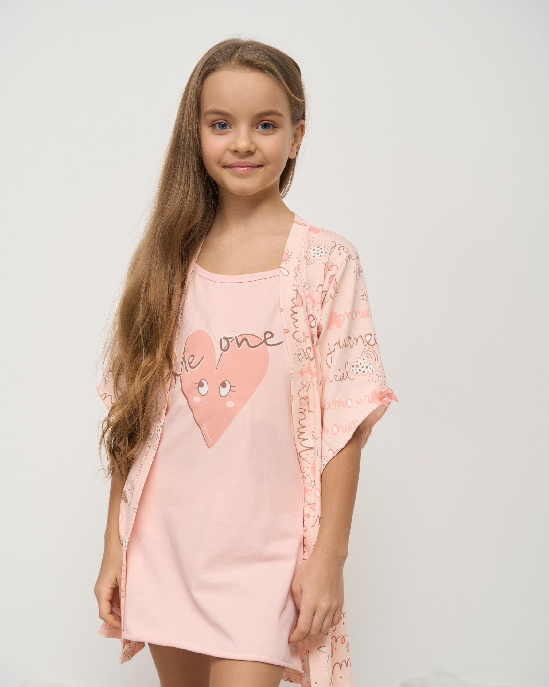 Комплект с сорочкой и халатом на девочку - Сердечко