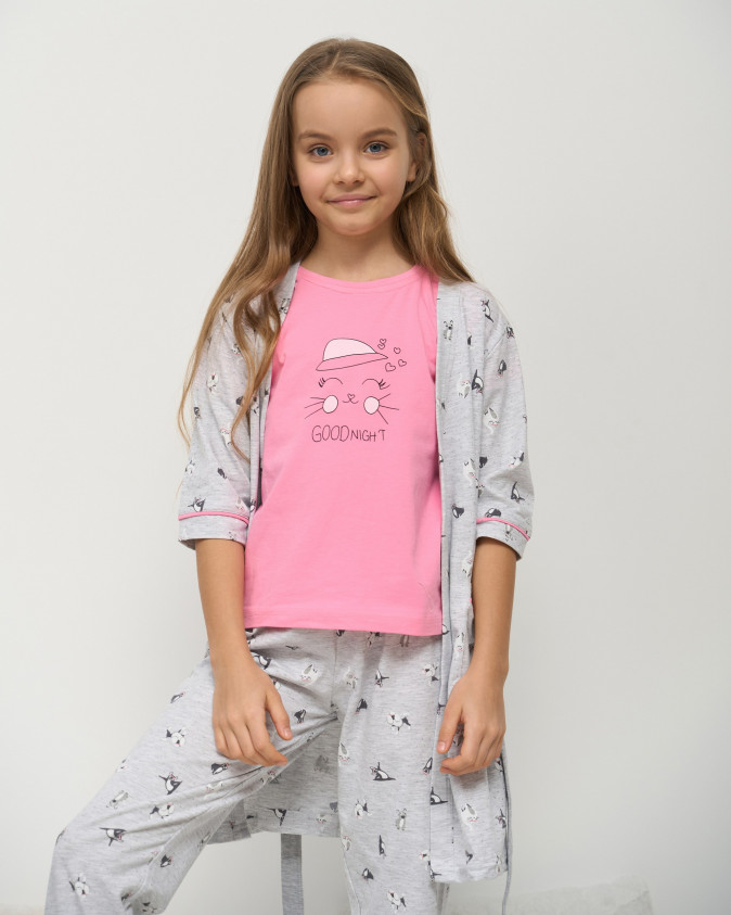 Комплект-трійка з халатом на дівчинку - Good night