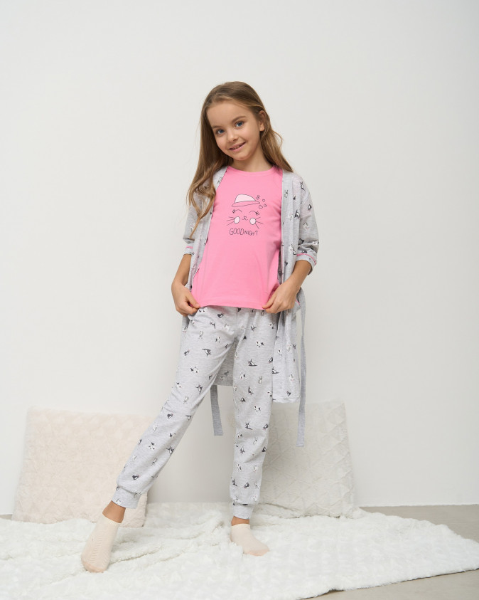 Комплект-трійка з халатом на дівчинку - Good night