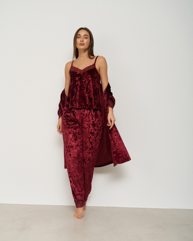 Комплект-трійка штани з халатом - мармуровий велюр