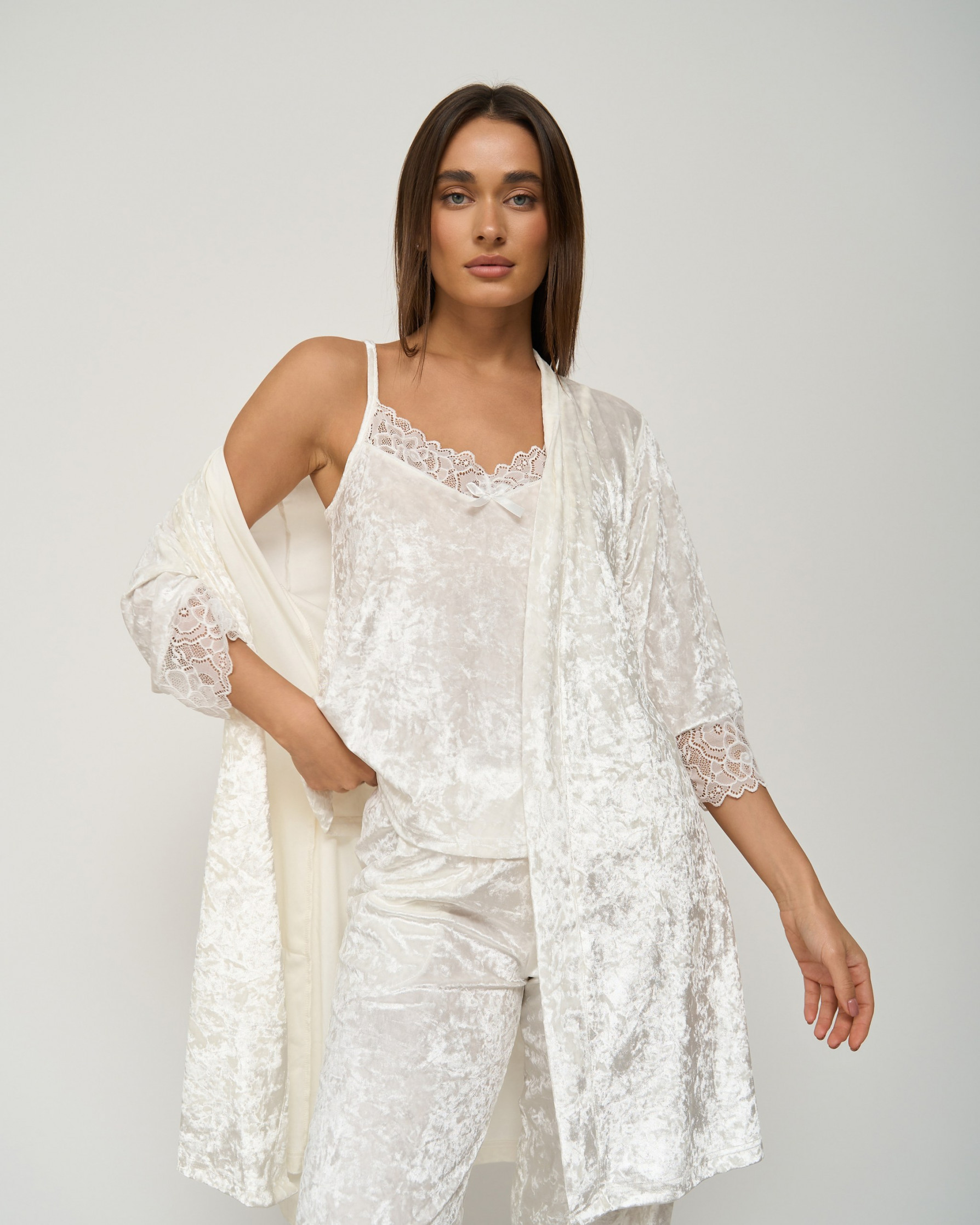 Комплект-тройка штаны с халатом - мраморный велюр