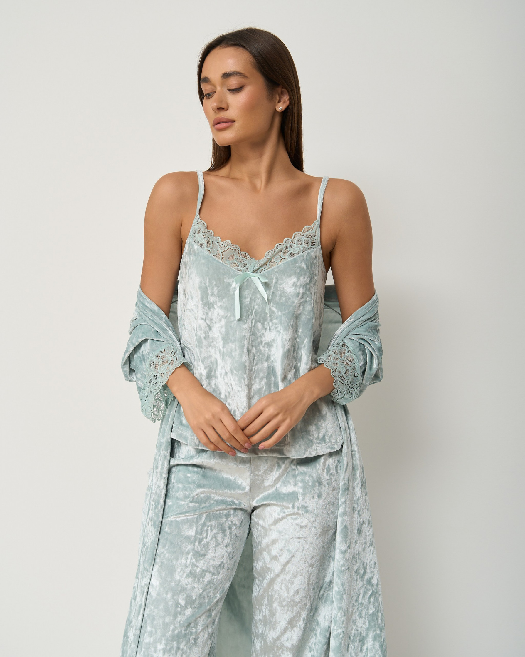 Комплект-тройка штаны с халатом - мраморный велюр