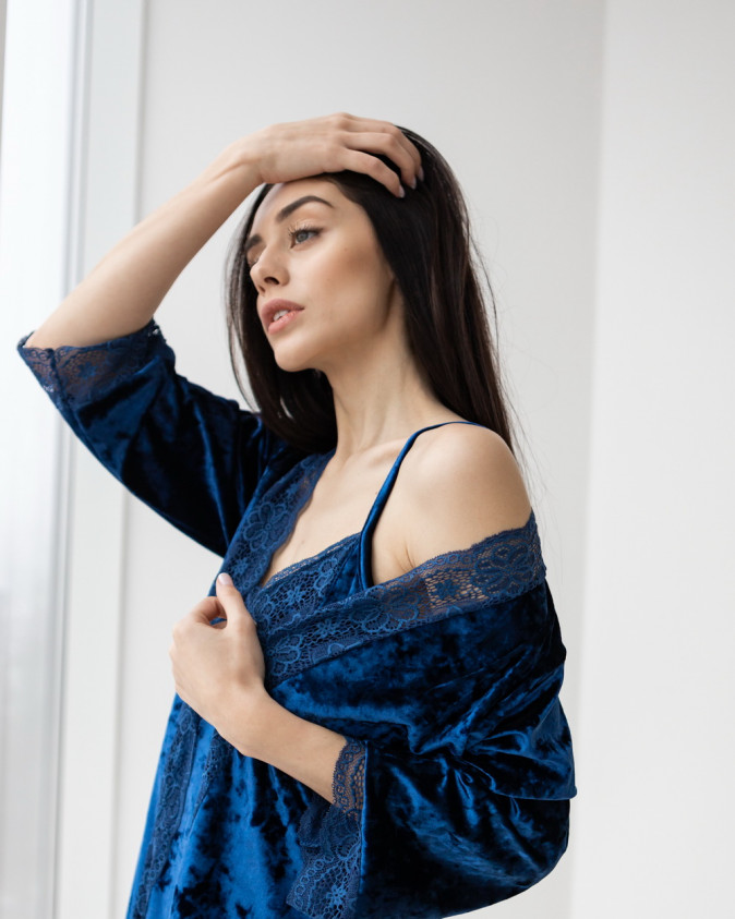 Комплект з халатиком - мармуровий велюр