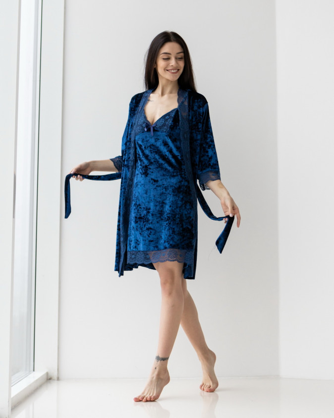 Комплект з халатиком - мармуровий велюр