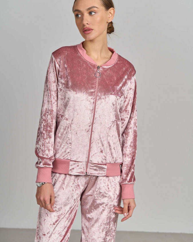 Комплект зі штанами і кофтою на застібці - мармуровий велюр