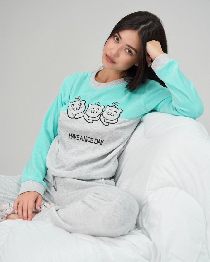 Женский костюм со штанами Три котика - Велюр