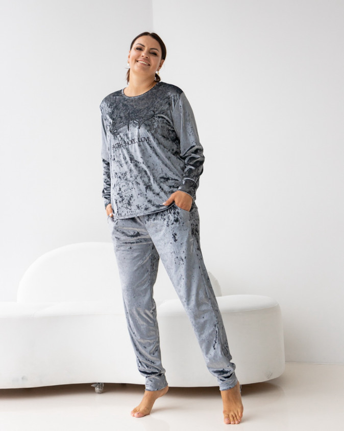 Комплект жіночий Plus Size зі штанами - мармуровий велюр