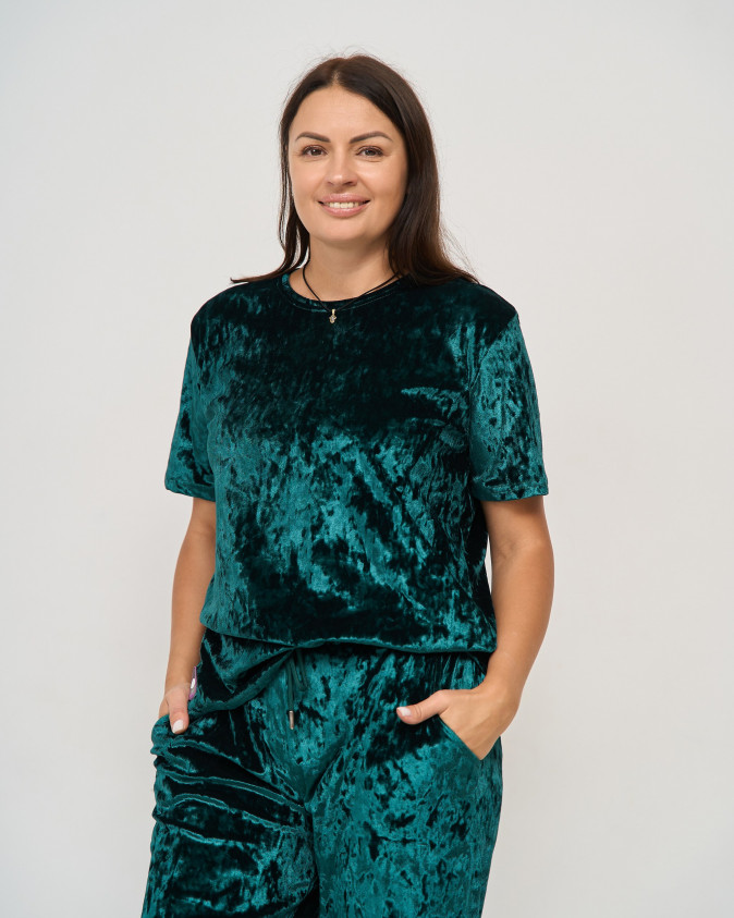 Комплект зі штанами з мармурового велюру - Plus Size