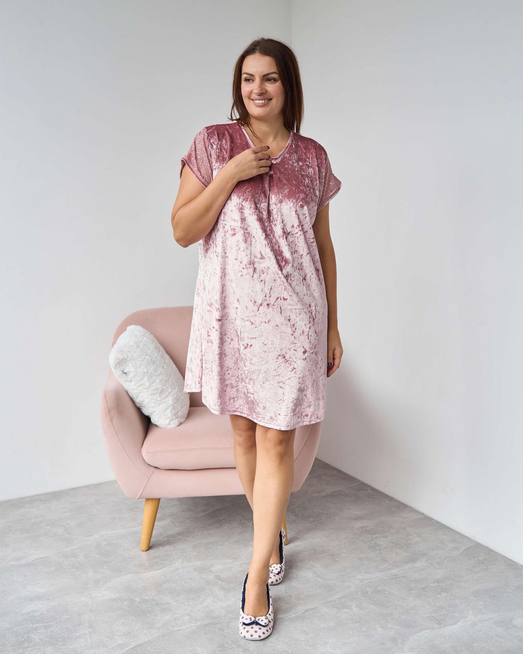 Туніка однотонна Plus Size - мармуровий велюр