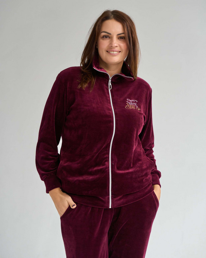 Комплект зі штанами на блискавці Plus Size - Love you - Велюр