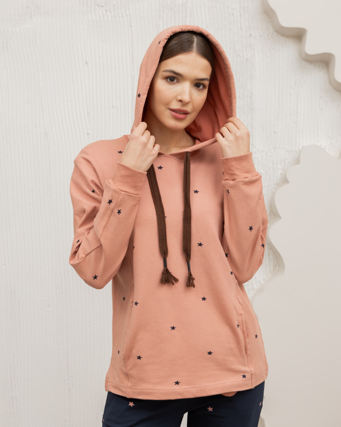 Жіночий теплий костюм з капюшоном - дрібні зірки - Байка