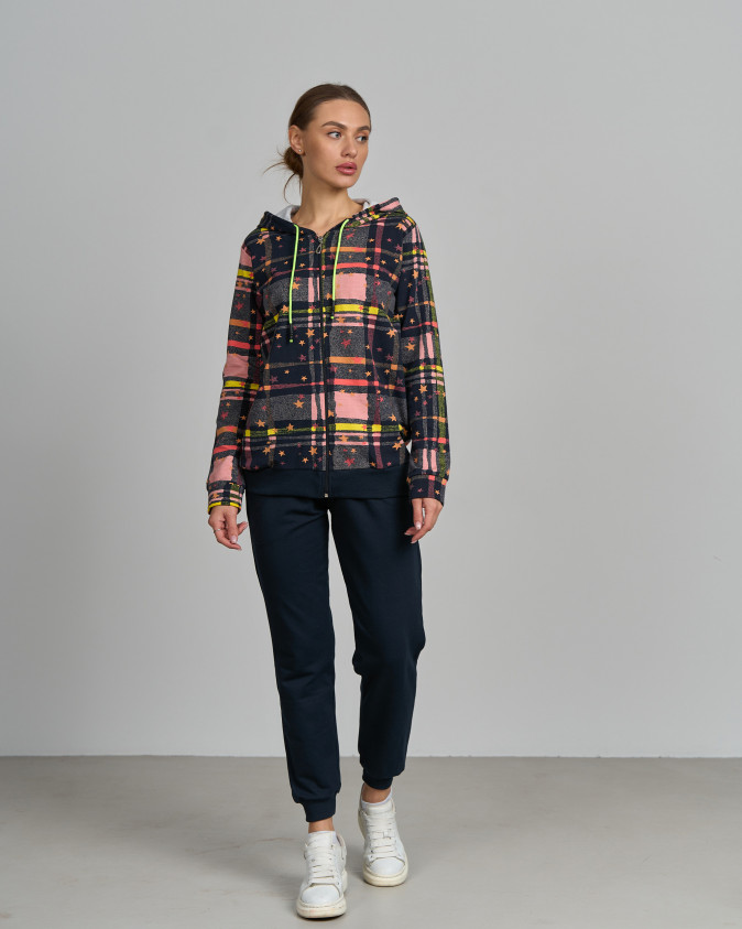 Спортивный костюм на молнии с капюшоном-Байка-клетка