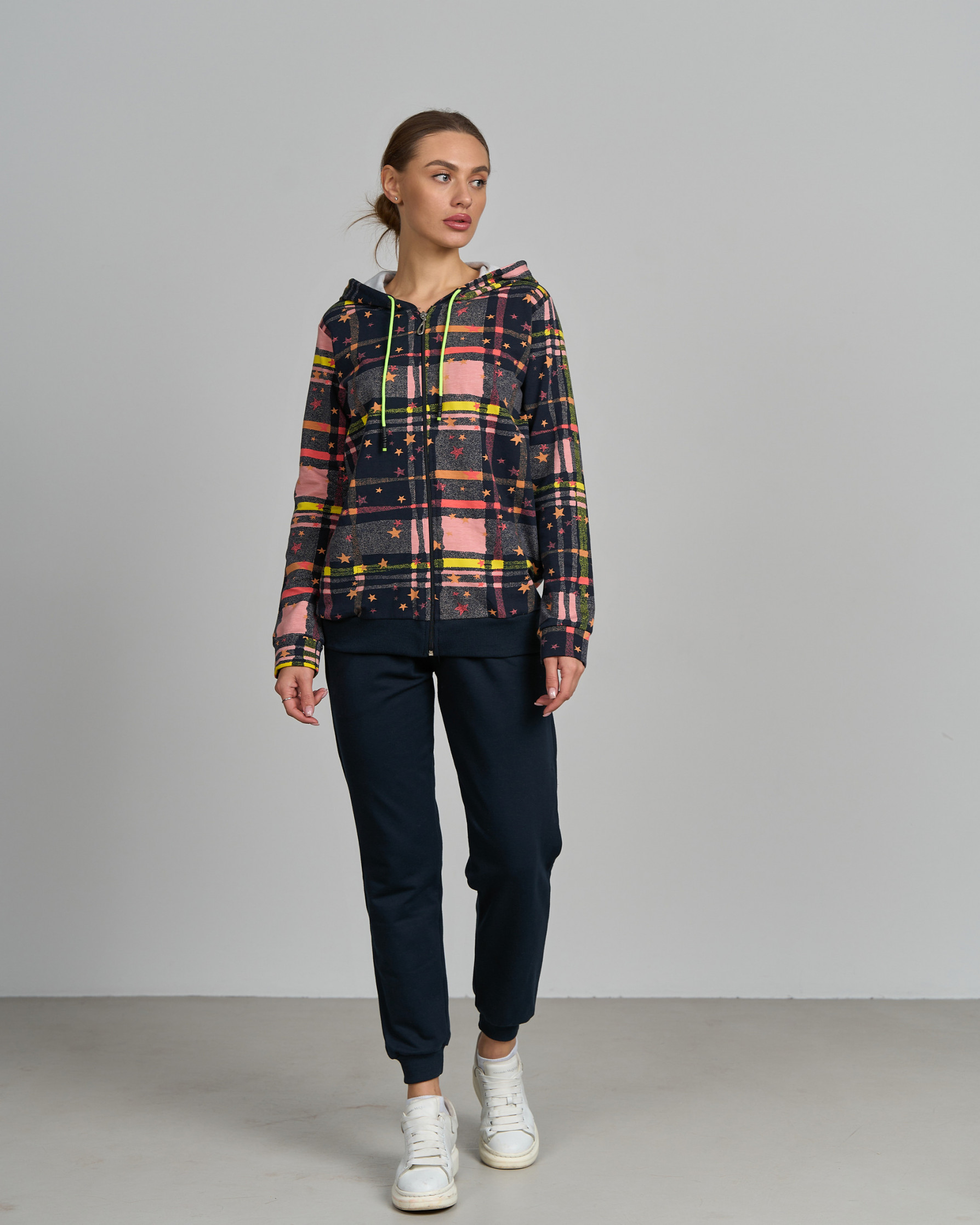 Спортивный костюм на молнии с капюшоном-Байка-клетка