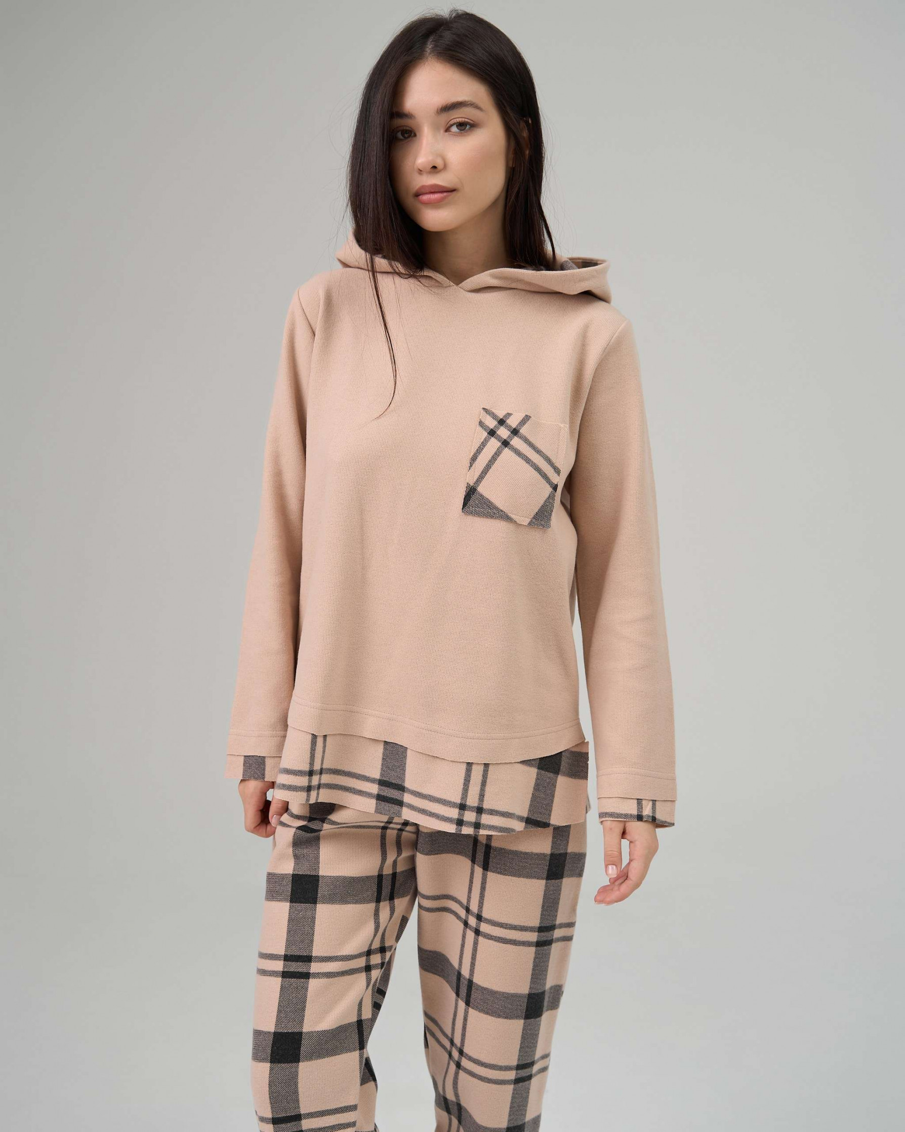 Жіночий костюм штани та кофта з капюшоном - в рубчик (селанік)