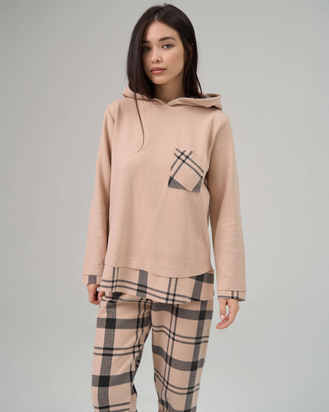 Жіночий костюм штани та кофта з капюшоном - в рубчик (селанік)