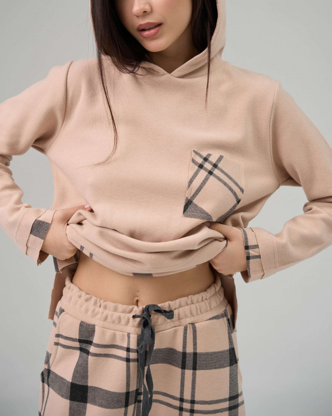 Жіночий костюм штани та кофта з капюшоном - в рубчик (селанік)