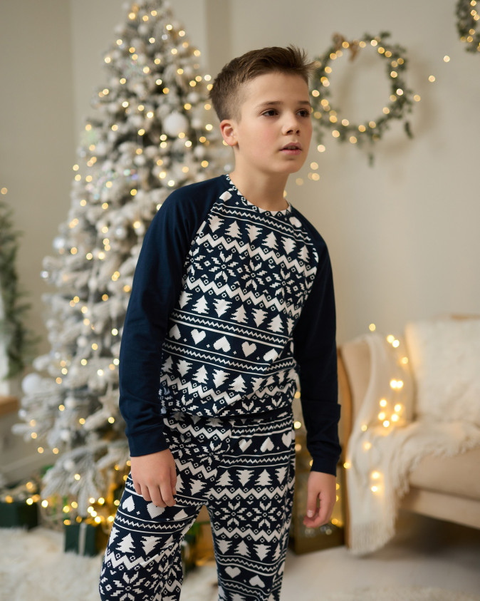 Дитяча піжама для хлопчика зі штанами - Новорічний орнамент - Family look для родини