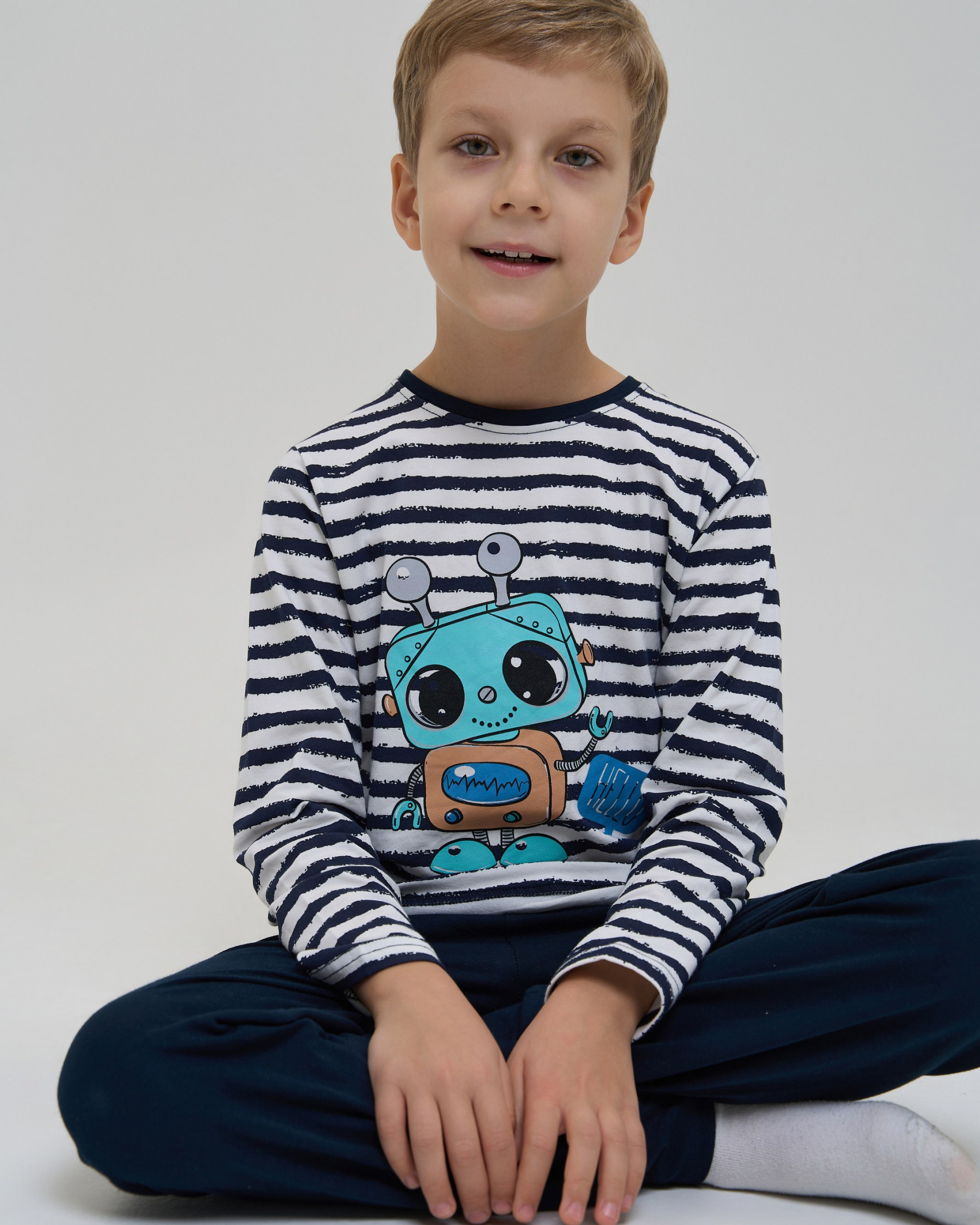 Детская пижама для мальчика - верх в полоску - Робот