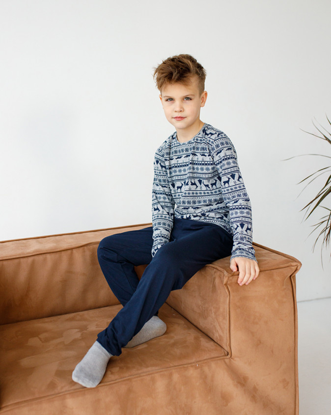 Підлітковий комплект на хлопчика – синій з оленями