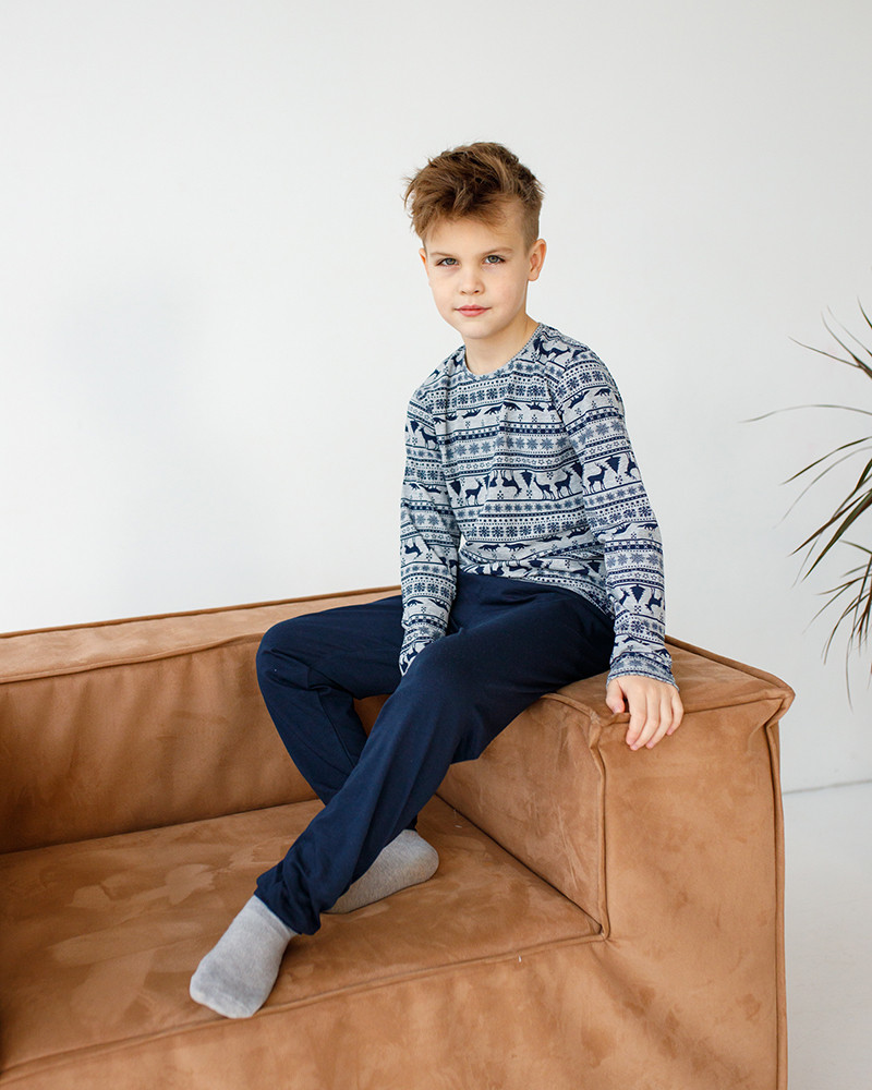 Подростковый комплект на мальчика - синий с оленями