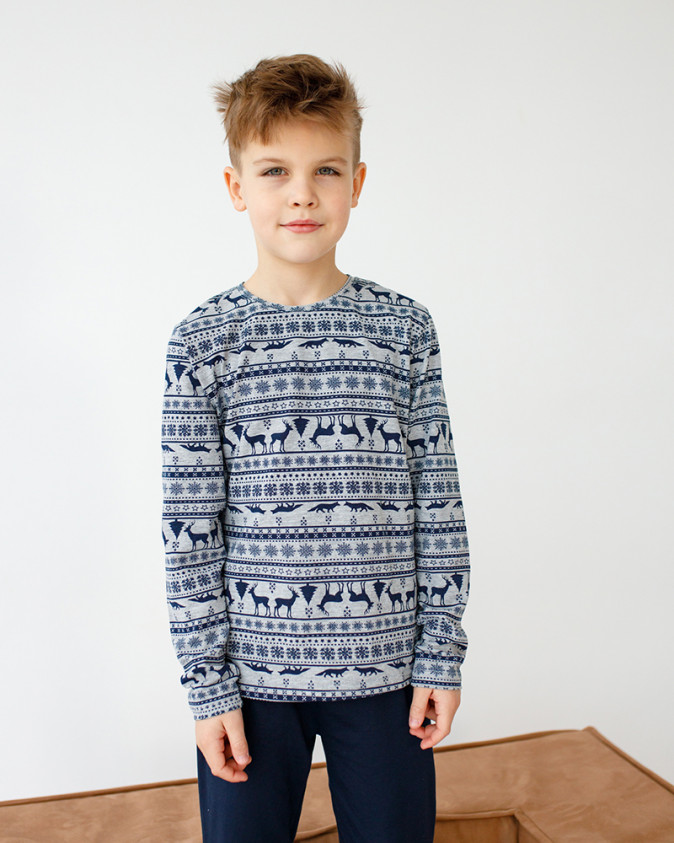 Підлітковий комплект на хлопчика – синій з оленями