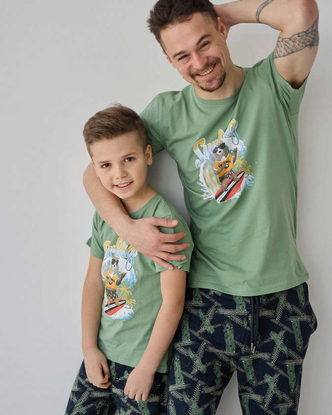 Підлітковий комплект з шортами на хлопчика - Ведмідь на серфі - Family look батько/син