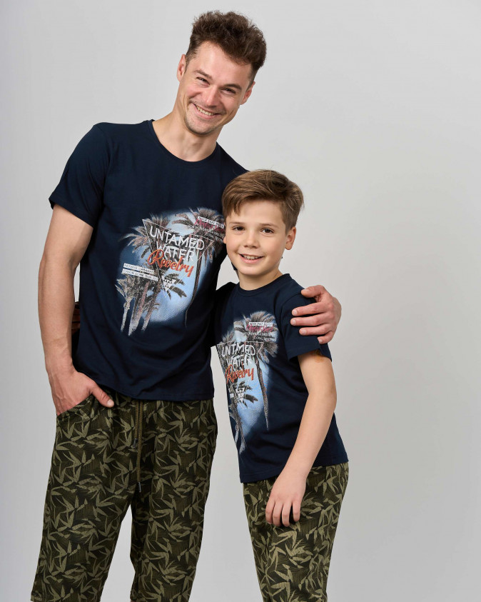 Комплект з капрі підлітковий - листя на шортах - Family look батько/син