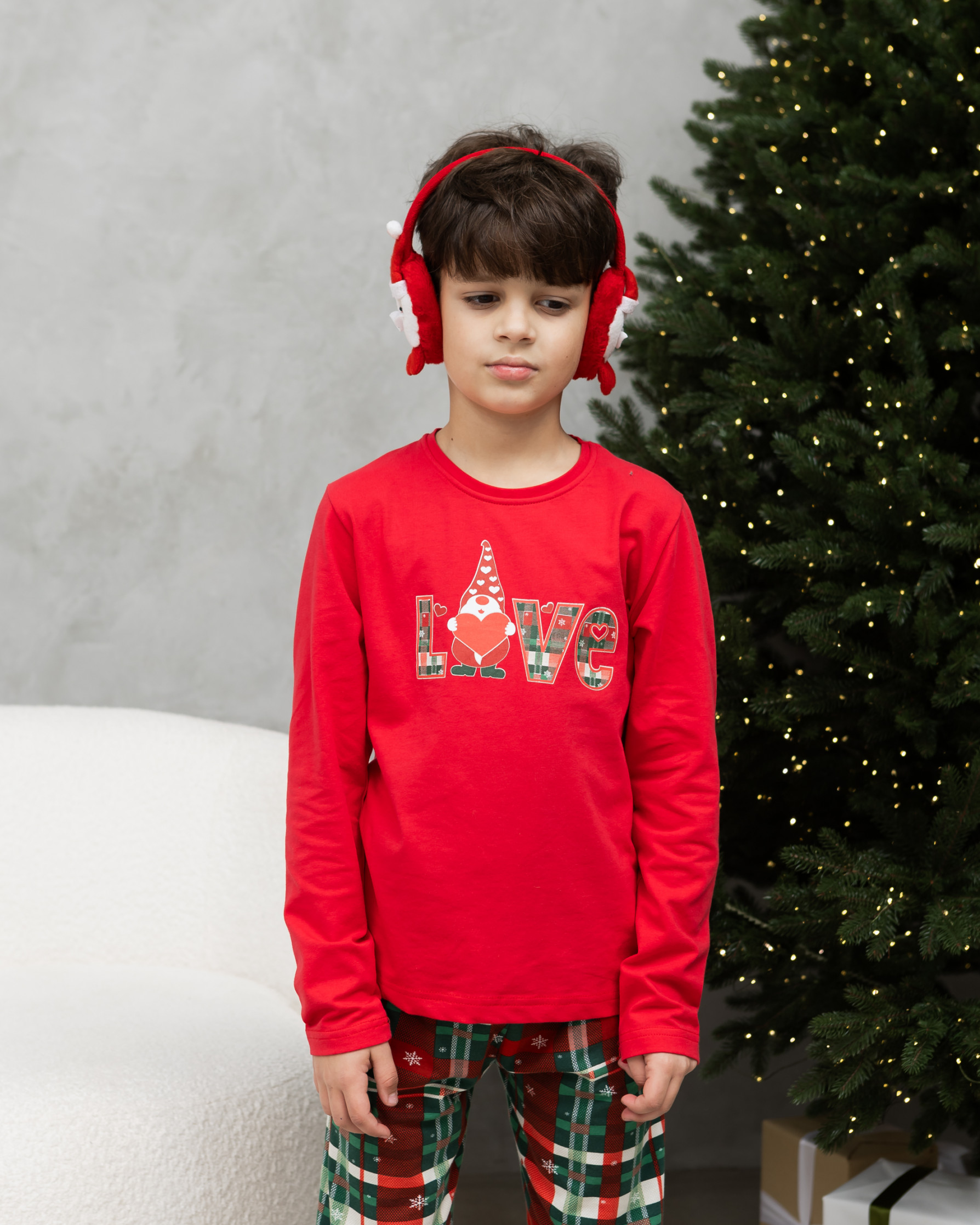Подростковая пижама для мальчика со штанами - Новогодняя Love - Family look для семьи