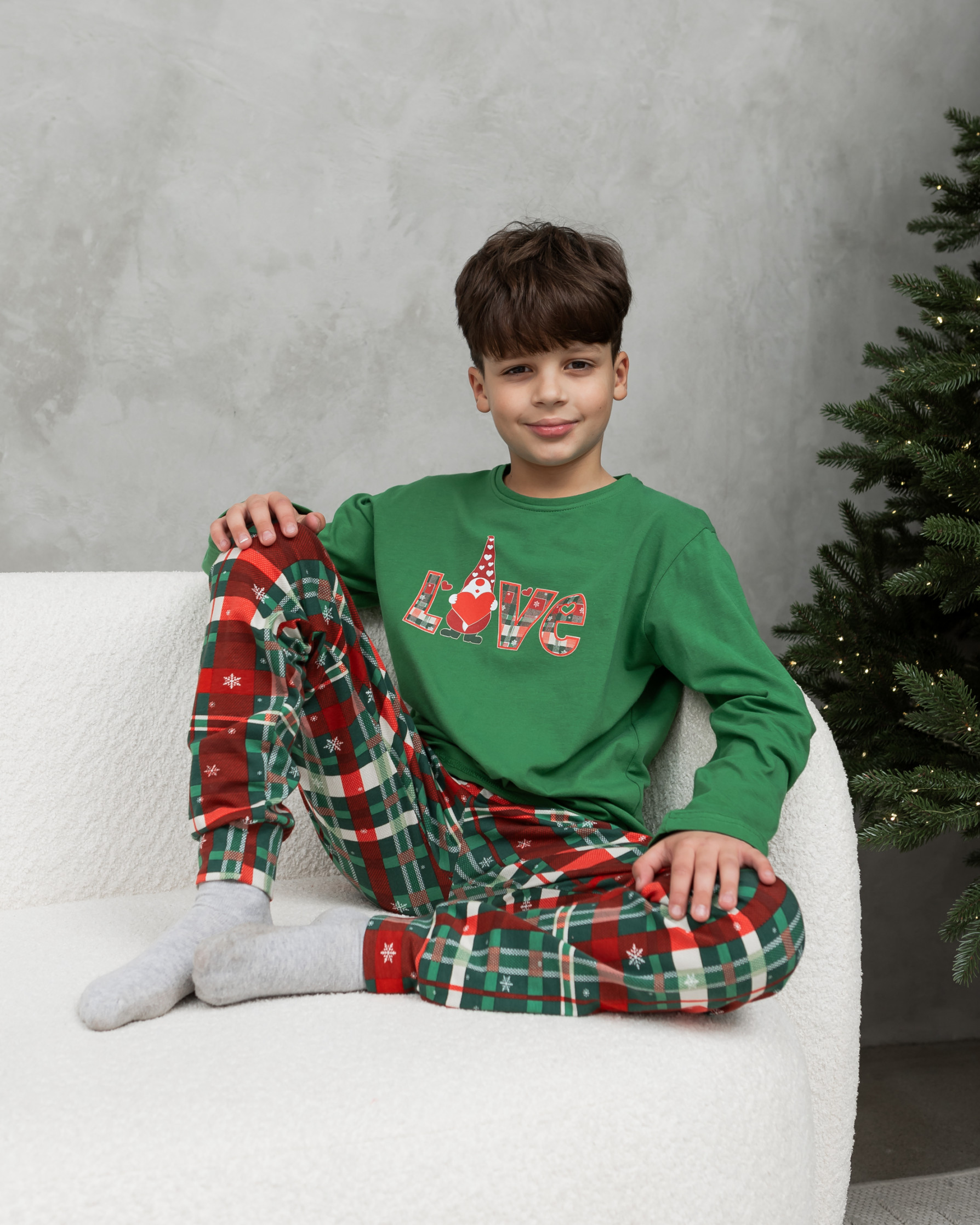 Подростковая пижама для мальчика со штанами - Новогодняя Love - Family look для семьи