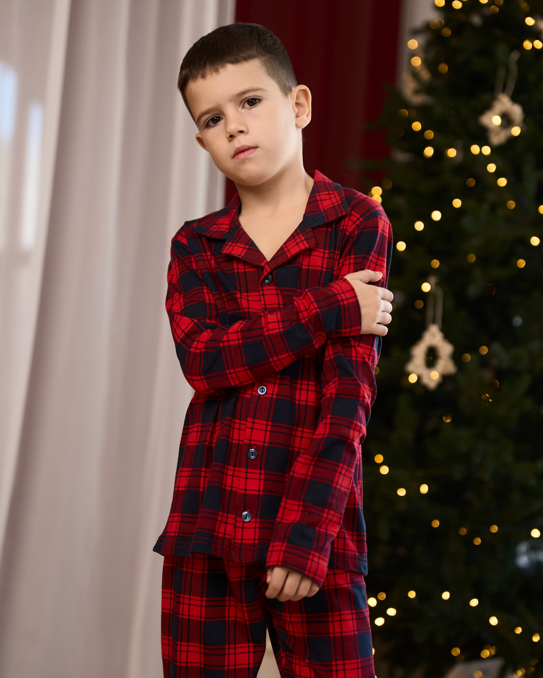 Підліткова піжама для хлопчика - синьо-червона клітинка - Family look для родини