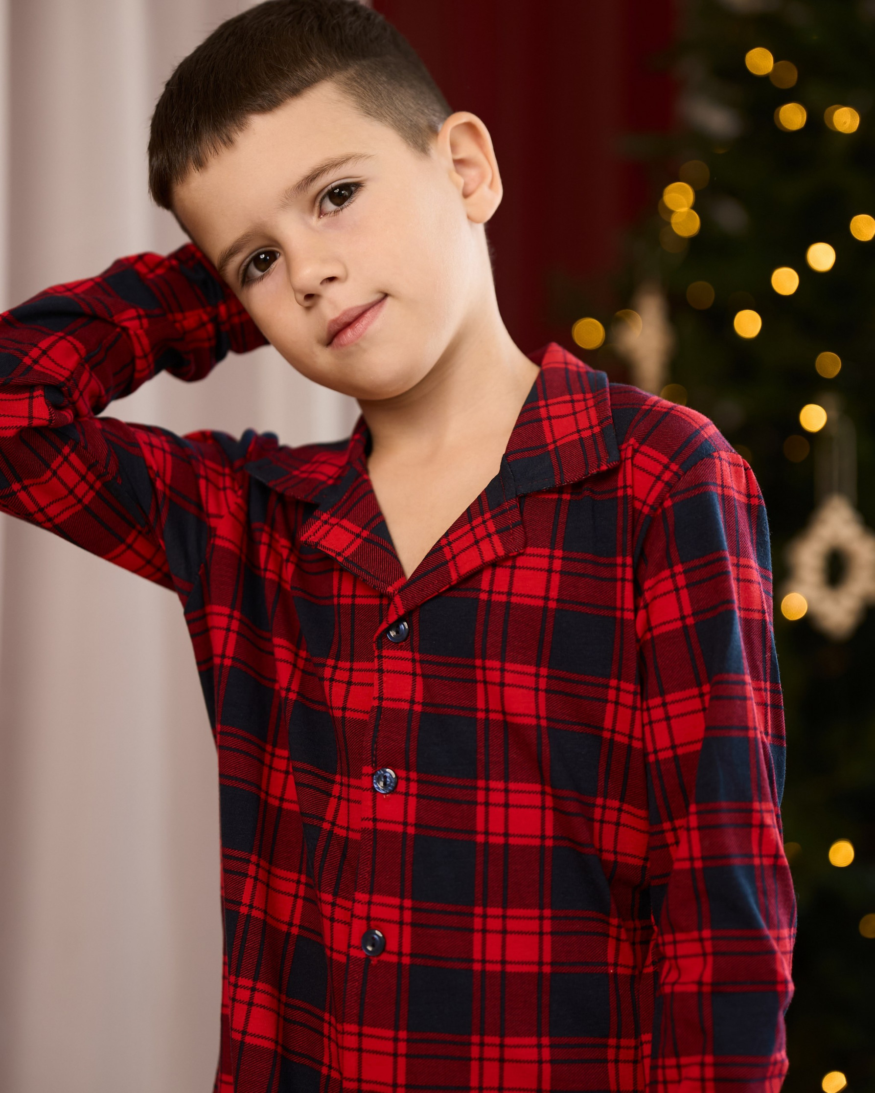 Подростковая пижама для мальчика - сине-красная клетка - Family look для семьи