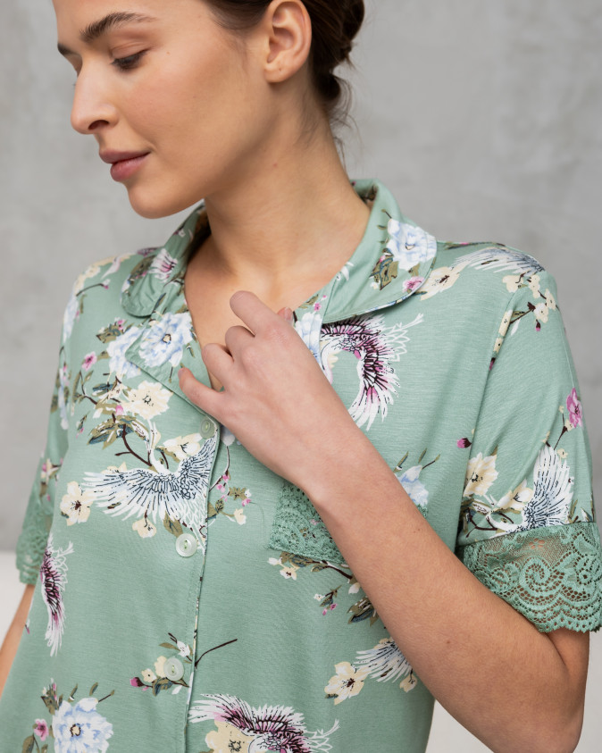 Комплект з рубашкою і шортами - Квіти - Віскоза