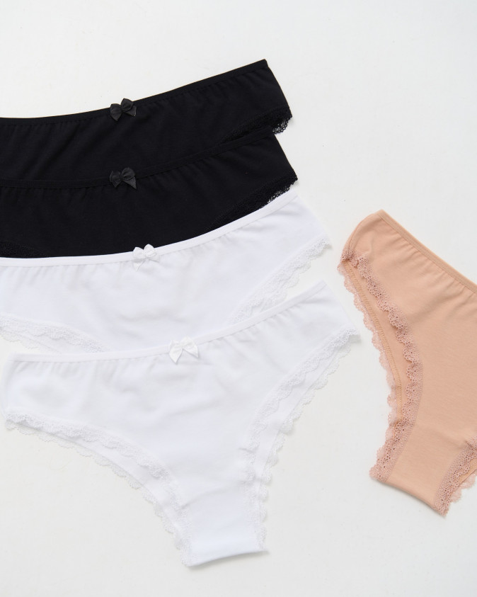 Женские однотонные трусики с кружевом по ножке - базовые