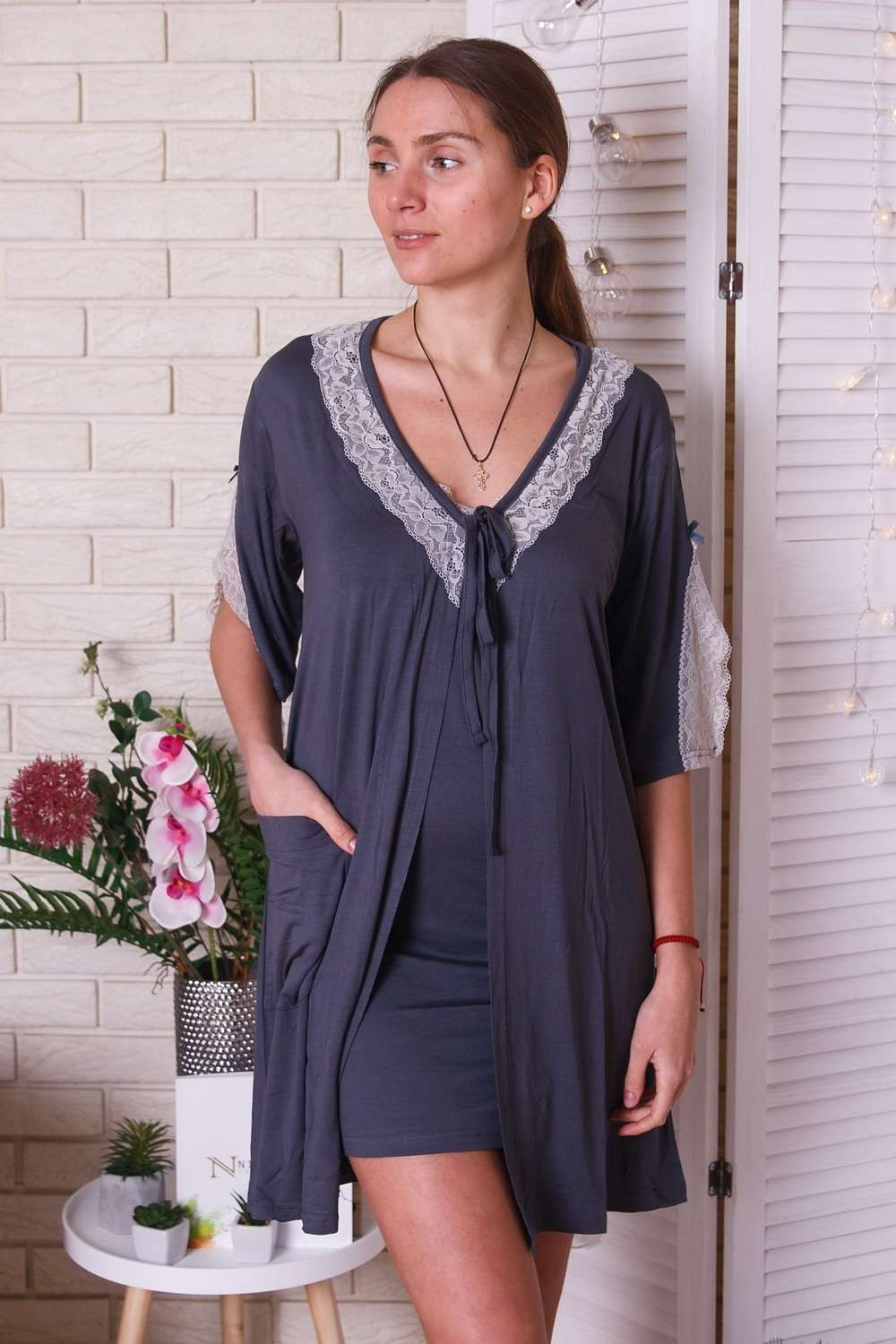 Комплект 2-ка - сорочка +халатик - С разрезами