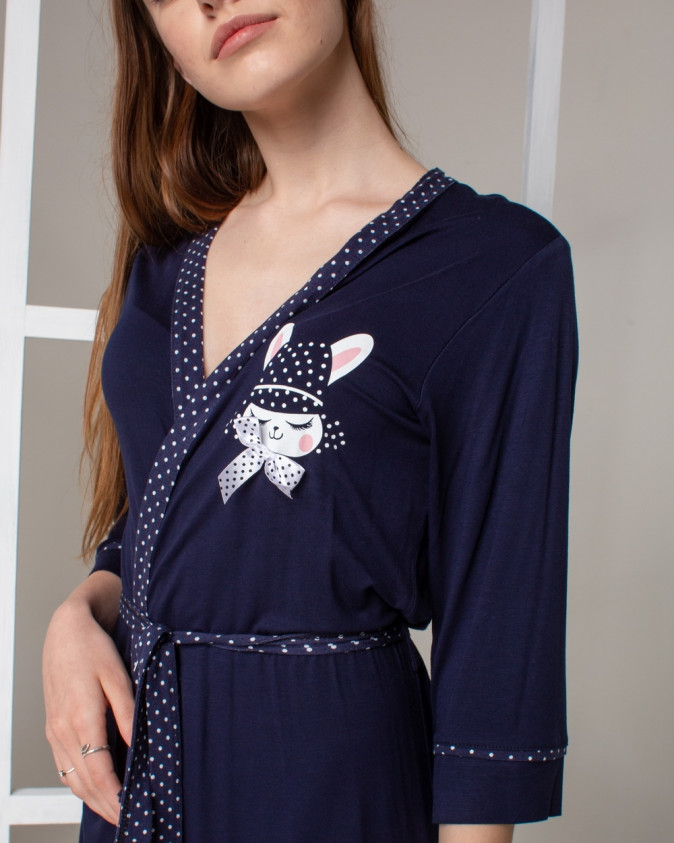 Віскозний халат, темно-синій з зайцем