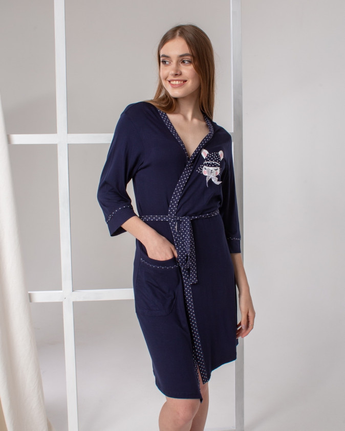 Віскозний халат, темно-синій з зайцем
