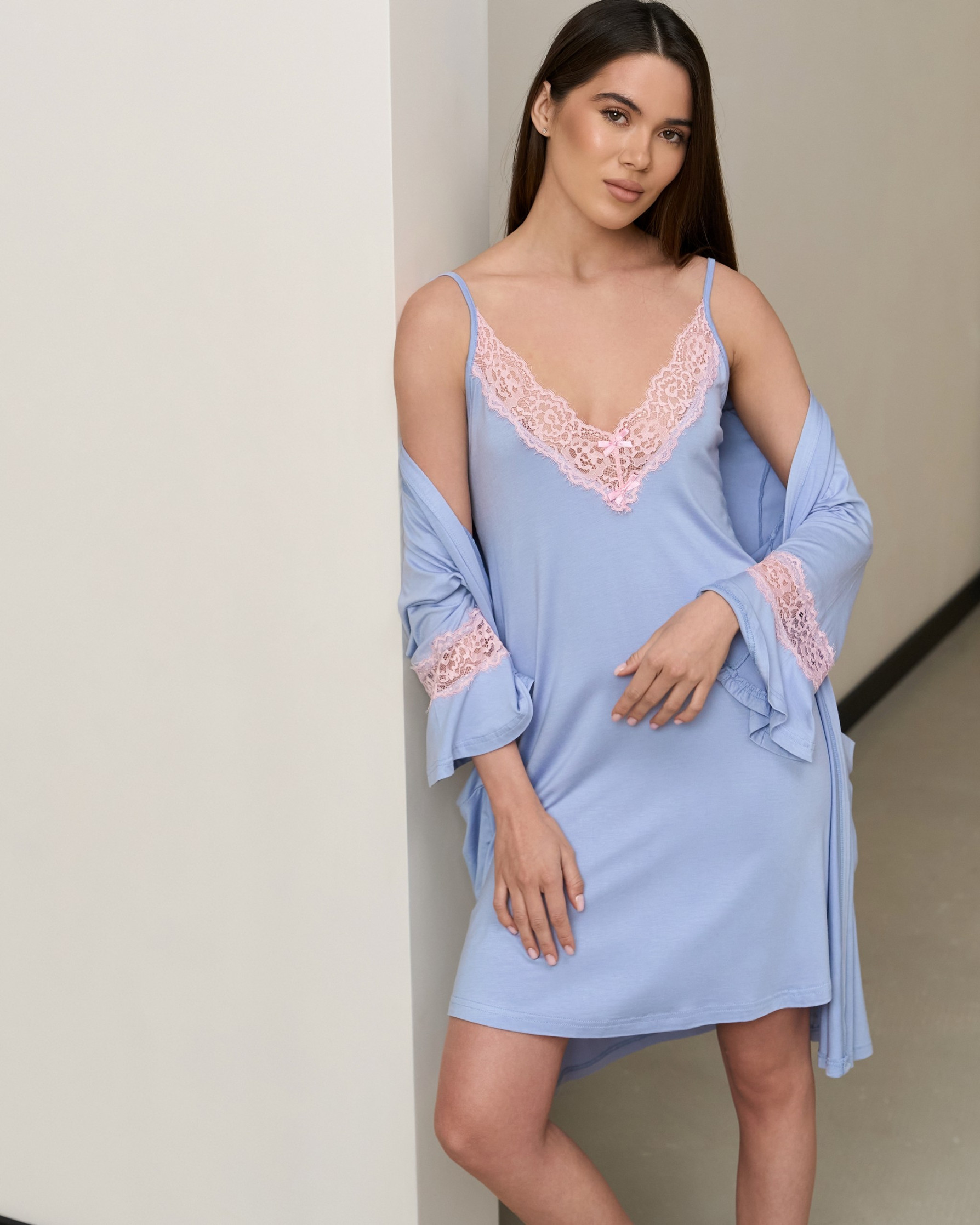 Комплект сорочка з халатом, Віскоза - із мереживом