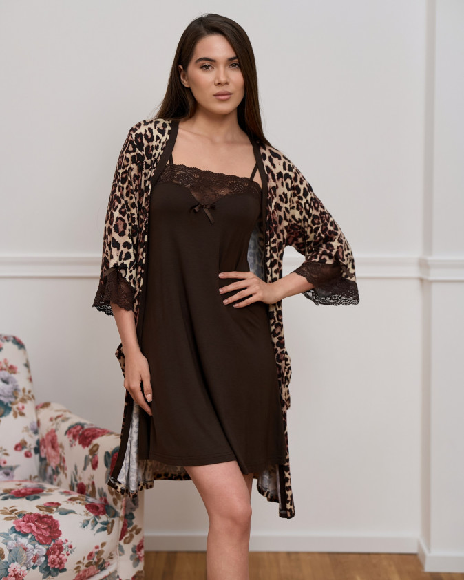 Комплект сорочка та халат, леопард - Віскоза