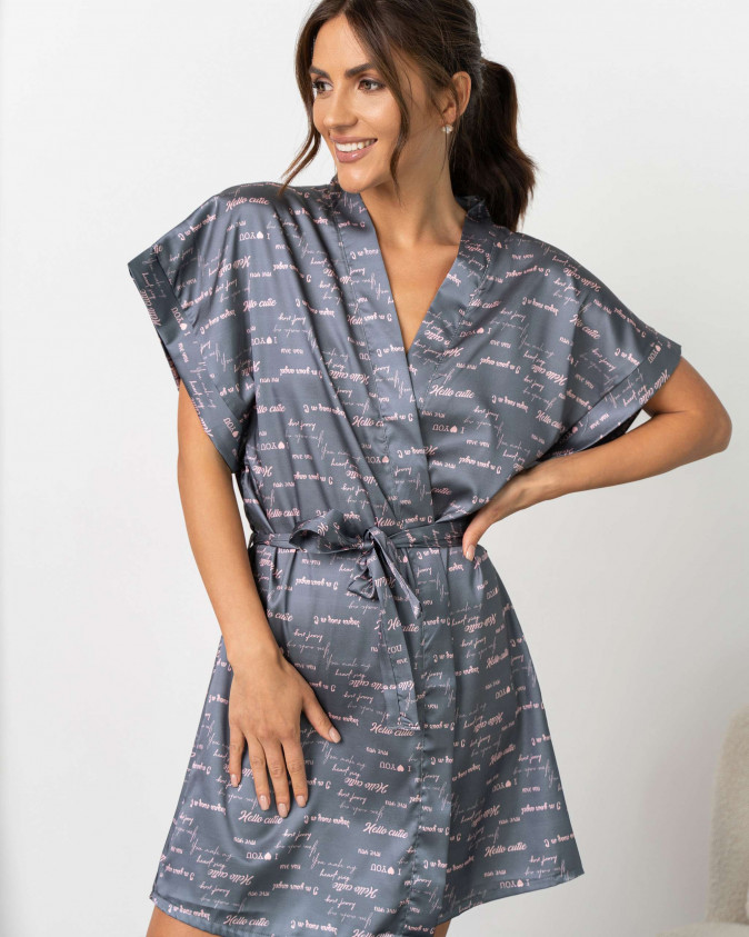 Темно-сірий жіночий халатик - дрібні написи