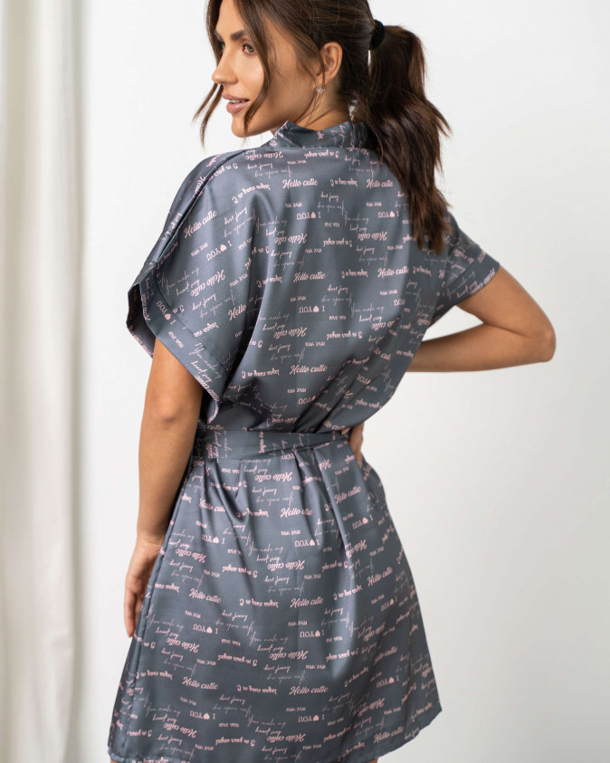 Темно-сірий жіночий халатик - дрібні написи