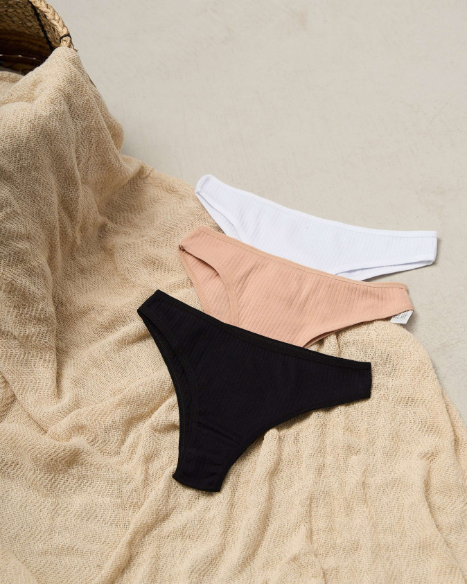 Женские хлопковые трусики-бразилианы в рубчик - базовый микс