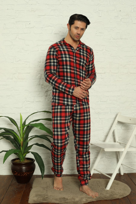 Мужской теплый костюм в клетку - Флис