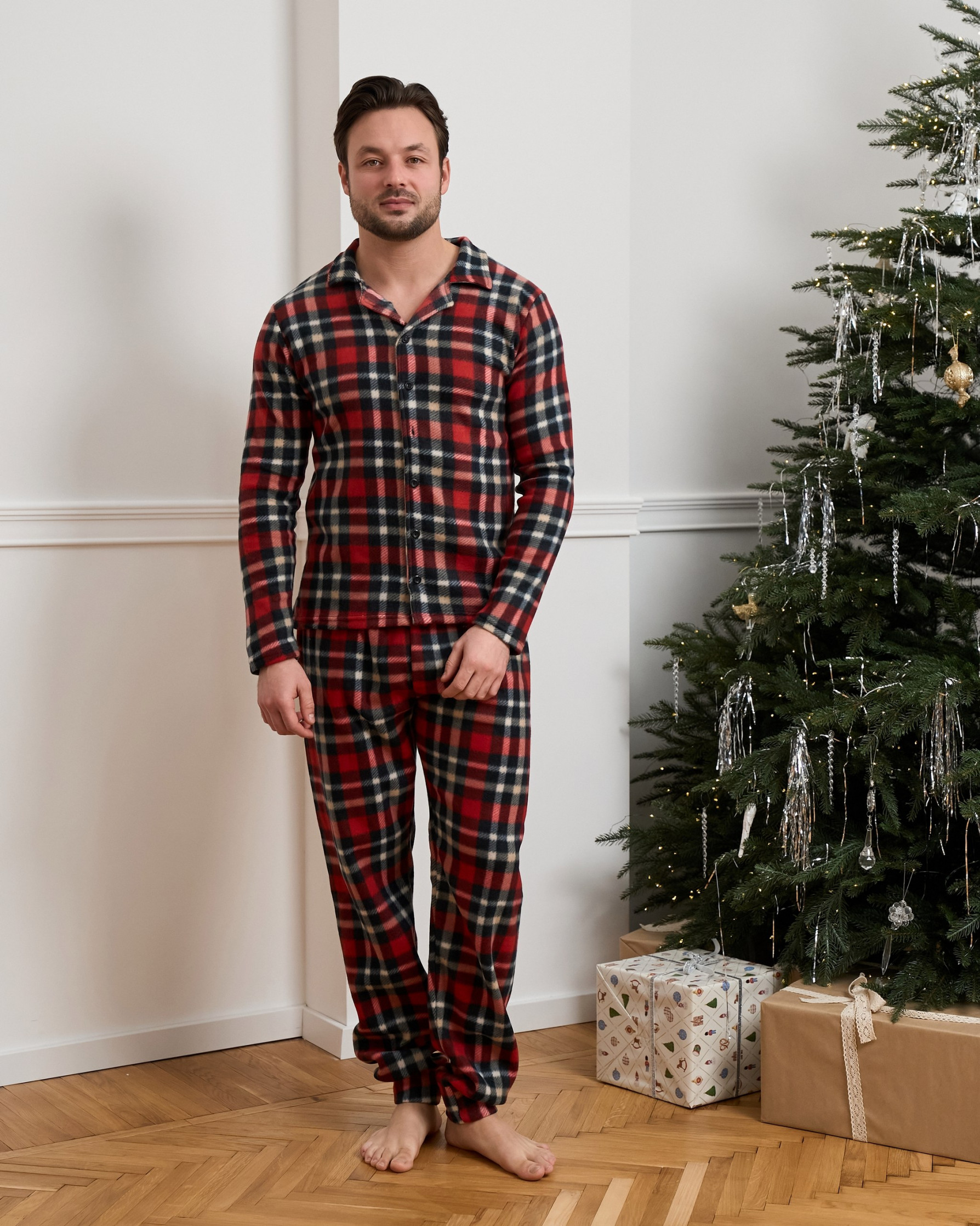 Мужской теплый костюм в клетку - Флис